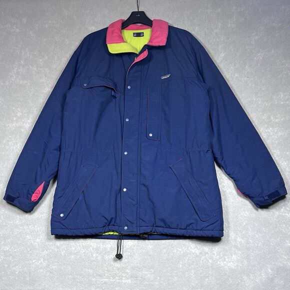Vintage 90’s Patagonia Guide Parka Field Jacket Men’s Large Blue Quilted Lined - Picture 1 of 16